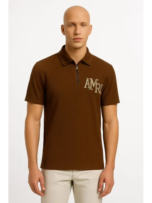 Amiri Brown Polo Shirt with AMR Logo – Men’s