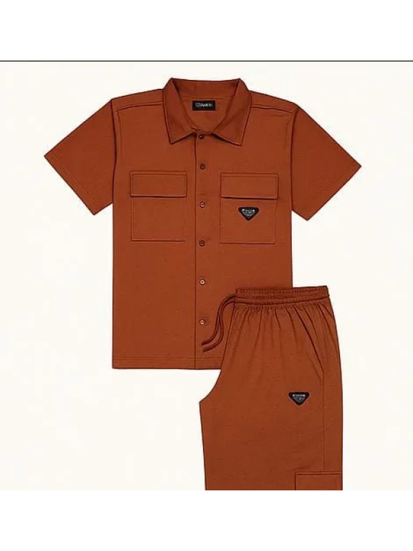 Premium Rust Brown Shirt & Shorts – Men’s Set